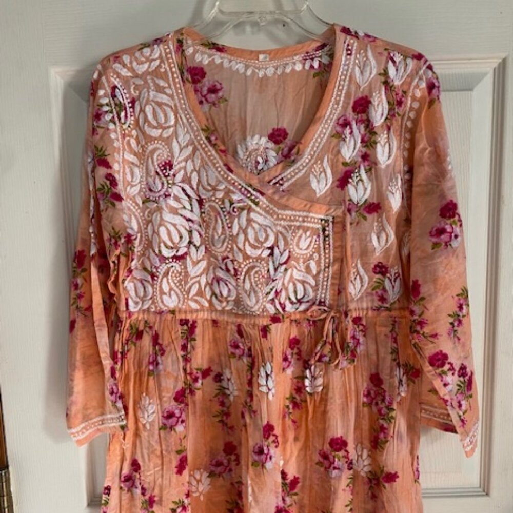 BoHo Embroidered India Smock Top Women's Size 38